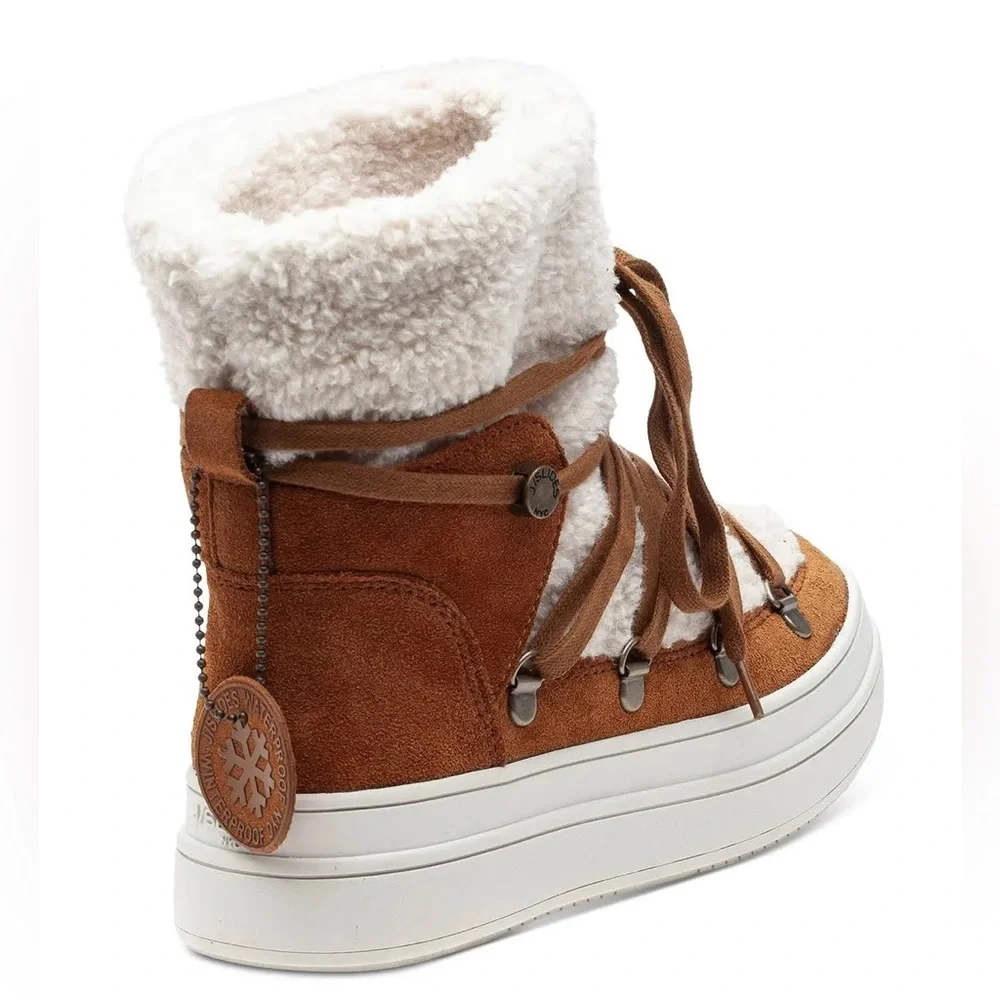 J/Slides Newbie Tan Suede Leather Faux Fur Platform Boot; Women’s 7.5; snowbunny